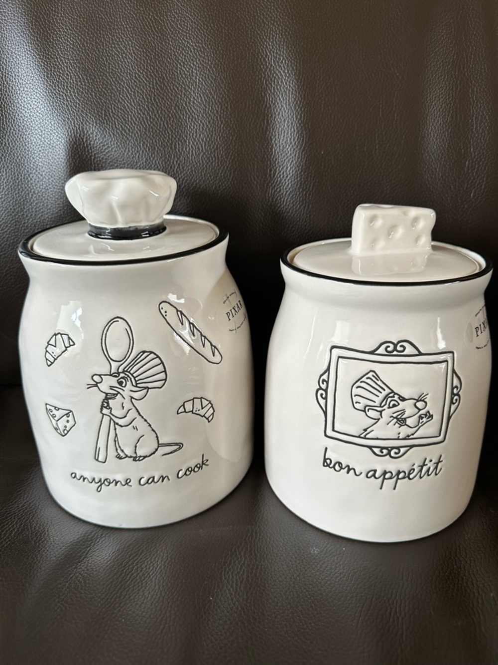 Disney Pixar Ratatouille Remy Two (2) Ceramic Containers Jars NEW